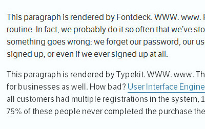 Screenshot showing comparisons between Typekit and Fontdeck